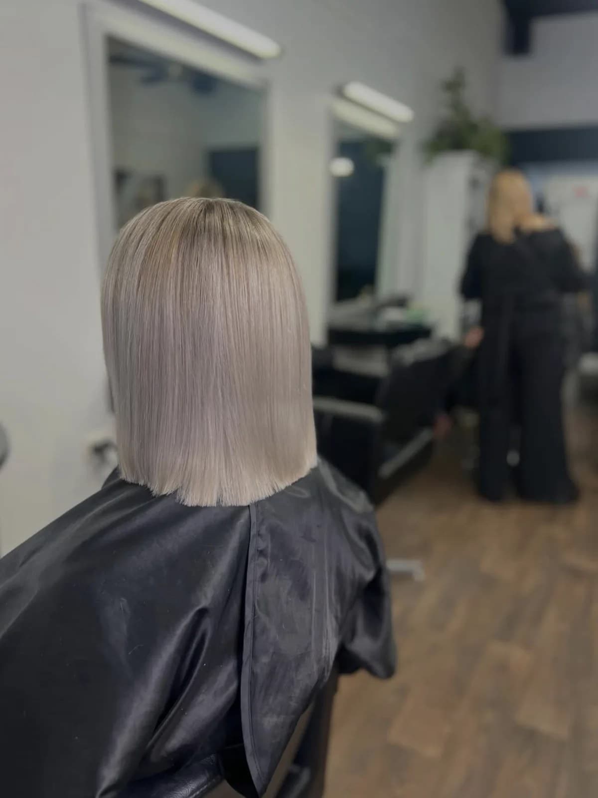 Ash blonde blunt bob, back view